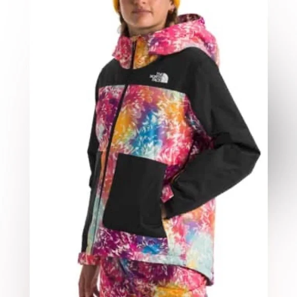 THE NORTH FACE TEEN HOODED Insulated Winter Rainbow Parka Ski Jacket Sz 12 - Picture 2 of 7